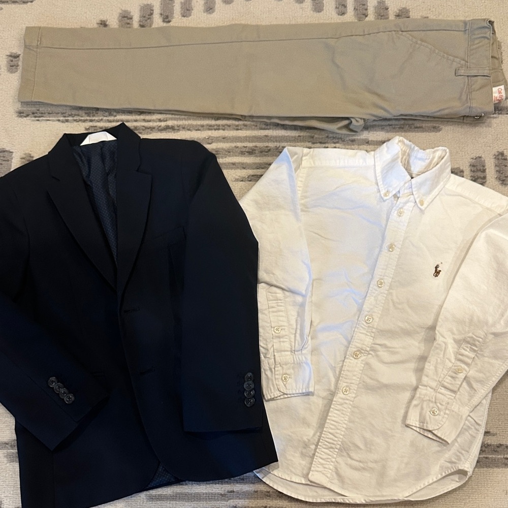 Ralph Lauren White Button Down and Cat and Jack Blazer and Tan Pants Size 8